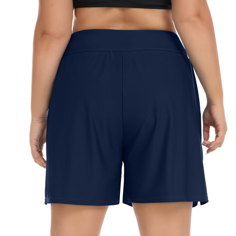 Women High Waist Swim Shorts Plus Size Board Shorts with Liner and Pockets