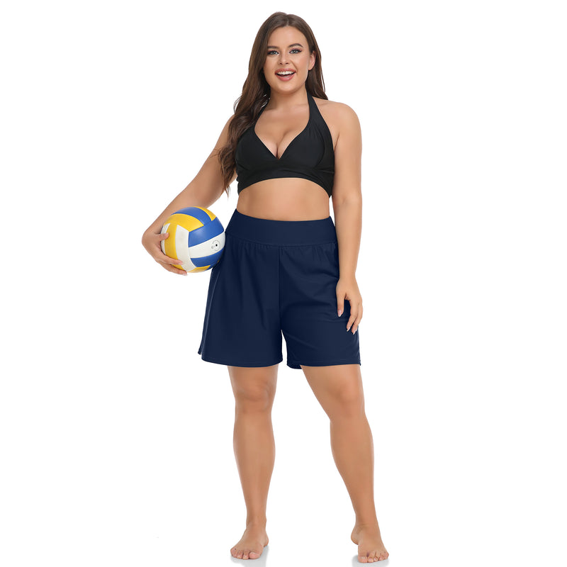 Women High Waist Swim Shorts Plus Size Board Shorts with Liner and Pockets