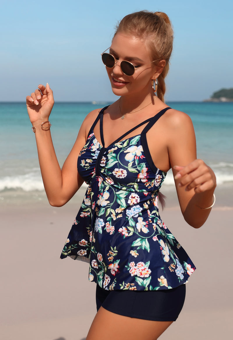 Women's Floral Tankini Set with Boy Shorts