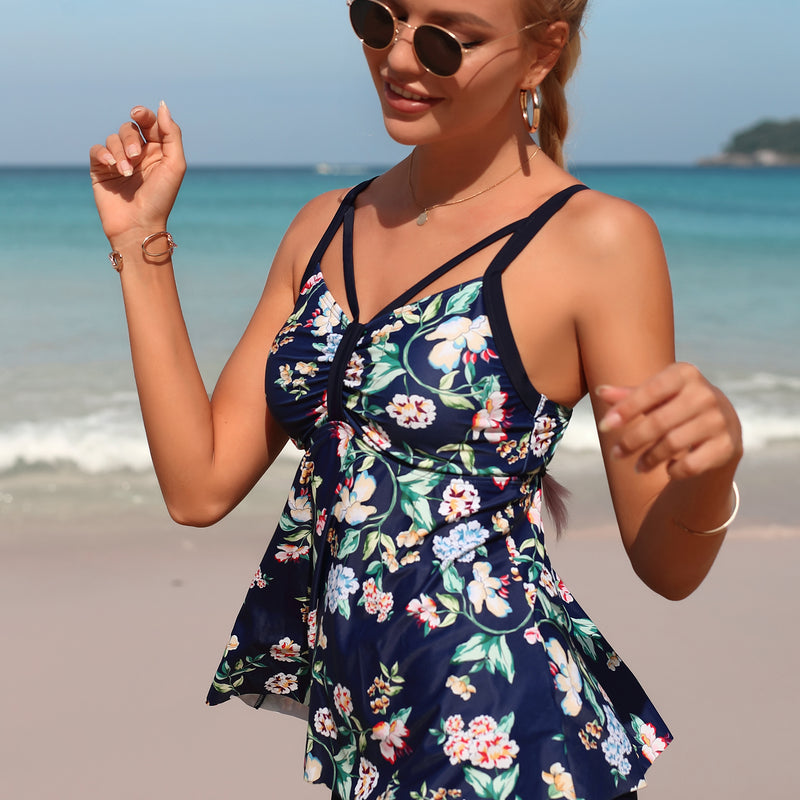 Women's Floral Tankini Set with Boy Shorts
