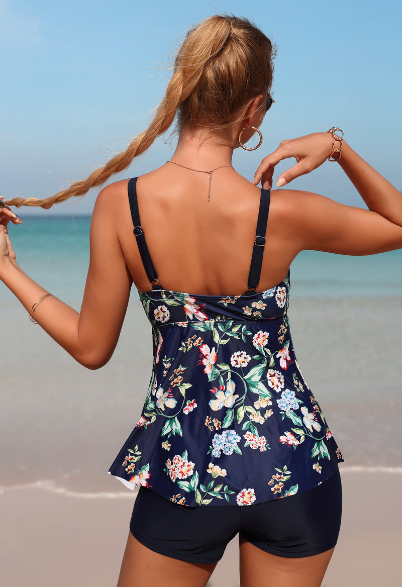 Women's Floral Tankini Set with Boy Shorts