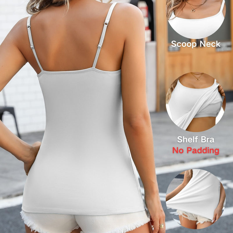 ANFERRY Womens Cotton Camisoles with Shelf Bra Solid Basic Spaghetti Straps Tank Tops Camis Pack of 2
