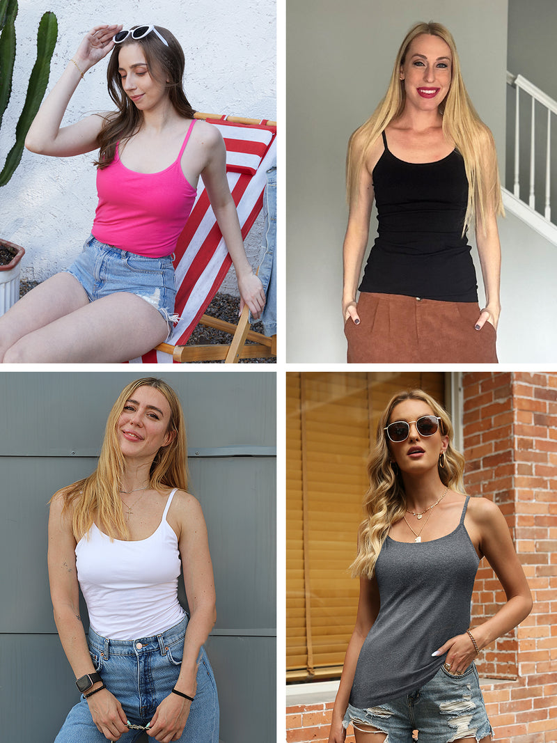 V FOR CITY Cotton Shelf Bra Camisole Tops for Women Adjustable Spaghetti Strap Cami Tank Summer Undershirts 3 Pack