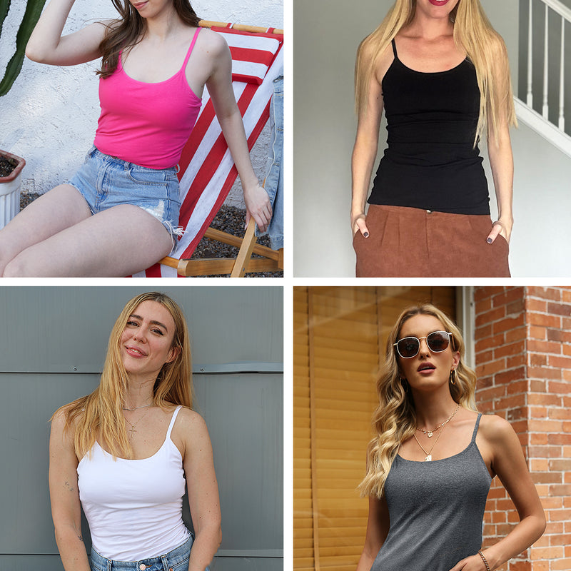 V FOR CITY Cotton Shelf Bra Camisole Tops for Women Adjustable Spaghetti Strap Cami Tank Summer Undershirts 3 Pack
