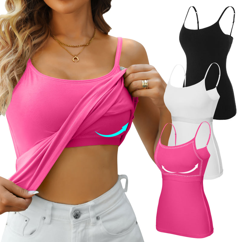 V FOR CITY Cotton Shelf Bra Camisole Tops for Women Adjustable Spaghetti Strap Cami Tank Summer Undershirts 3 Pack