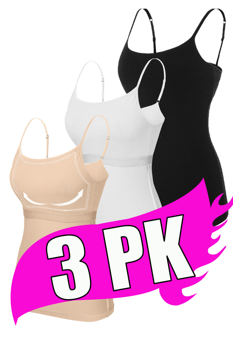 V FOR CITY Cotton Shelf Bra Camisole Tops for Women Adjustable Spaghetti Strap Cami Tank Summer Undershirts 3 Pack
