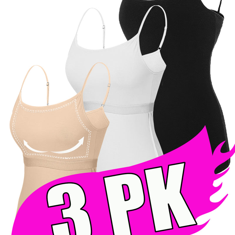 V FOR CITY Cotton Shelf Bra Camisole Tops for Women Adjustable Spaghetti Strap Cami Tank Summer Undershirts 3 Pack