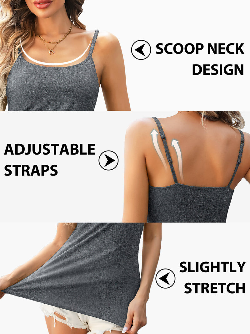V FOR CITY Cotton Shelf Bra Camisole Tops for Women Adjustable Spaghetti Strap Cami Tank Summer Undershirts 3 Pack
