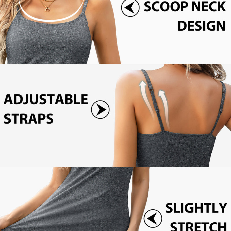 V FOR CITY Cotton Shelf Bra Camisole Tops for Women Adjustable Spaghetti Strap Cami Tank Summer Undershirts 3 Pack