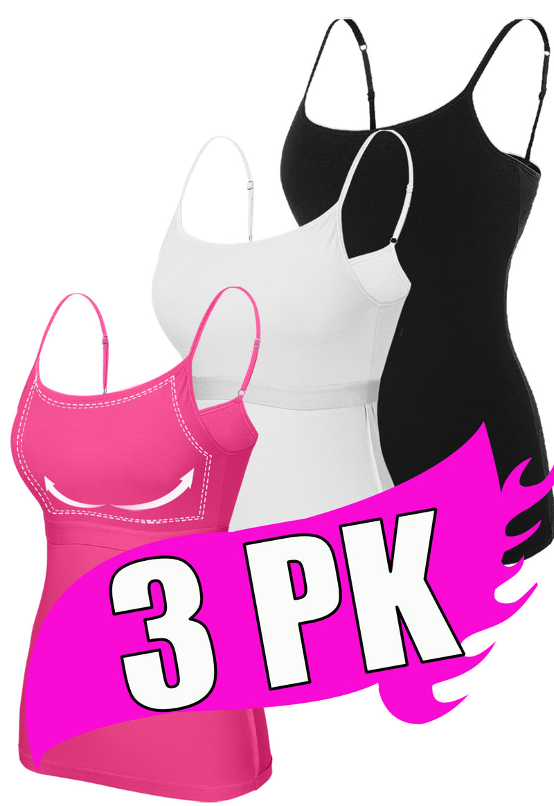 V FOR CITY Cotton Shelf Bra Camisole Tops for Women Adjustable Spaghetti Strap Cami Tank Summer Undershirts 3 Pack