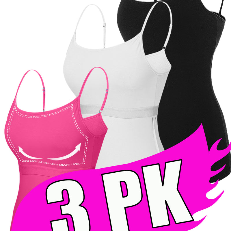 V FOR CITY Cotton Shelf Bra Camisole Tops for Women Adjustable Spaghetti Strap Cami Tank Summer Undershirts 3 Pack
