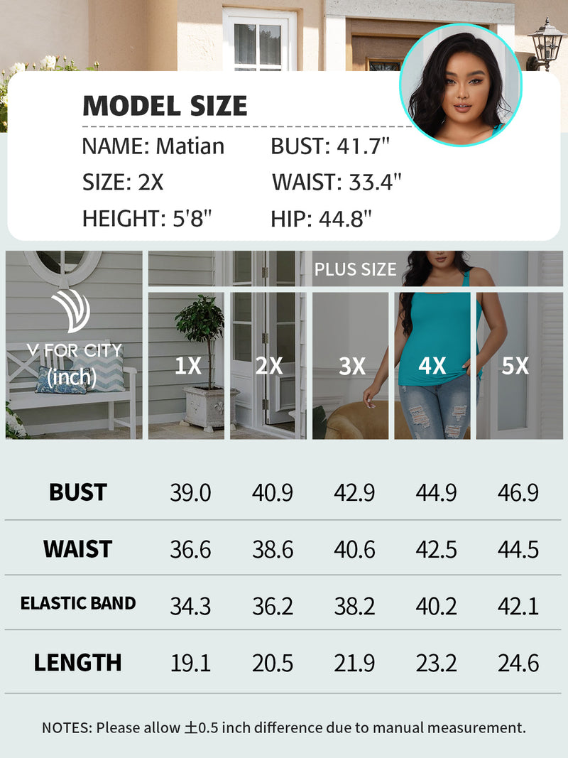 V FOR CITY Plus Size Tank Top for Women with Shelf Bra Adjustable Wide Strap Camisole Summer Basic Cotton Udershirts 1X-5X