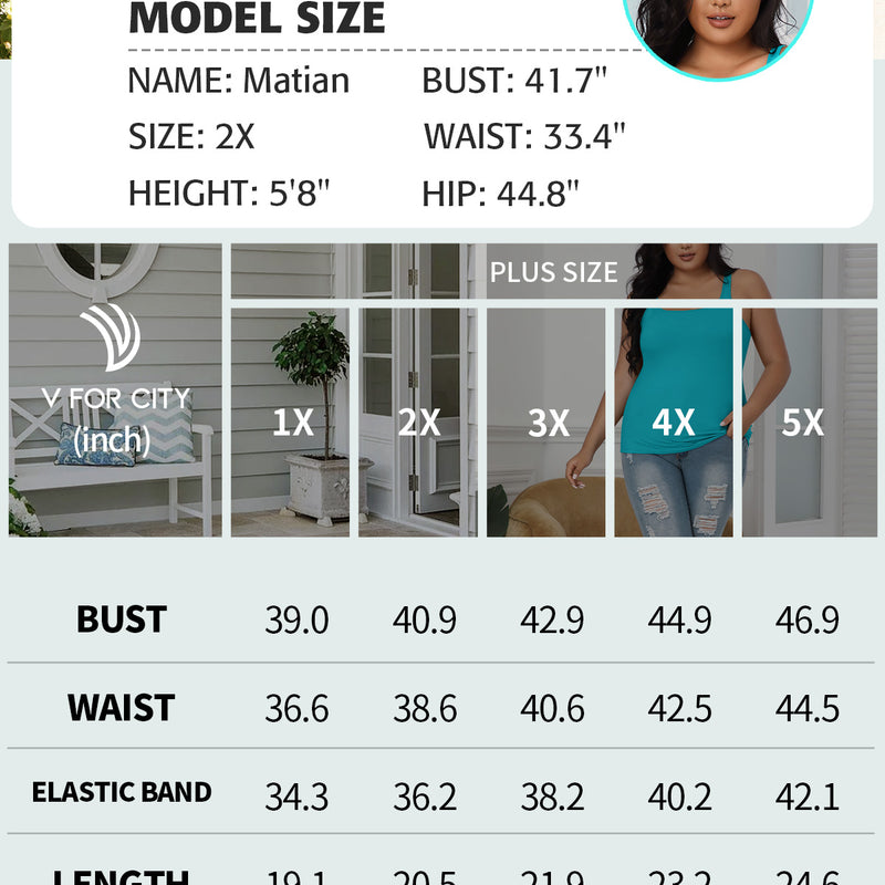 V FOR CITY Plus Size Tank Top for Women with Shelf Bra Adjustable Wide Strap Camisole Summer Basic Cotton Udershirts 1X-5X