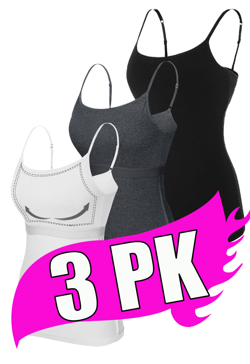 V FOR CITY Cotton Shelf Bra Camisole Tops for Women Adjustable Spaghetti Strap Cami Tank Summer Undershirts 3 Pack
