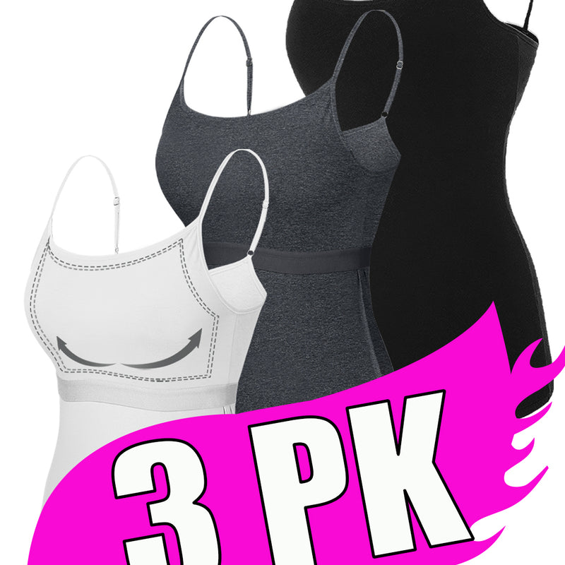 V FOR CITY Cotton Shelf Bra Camisole Tops for Women Adjustable Spaghetti Strap Cami Tank Summer Undershirts 3 Pack