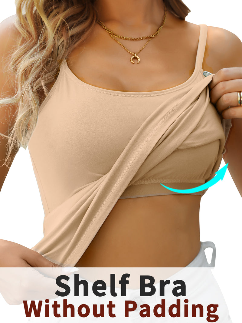 V FOR CITY Cotton Shelf Bra Camisole Tops for Women Adjustable Spaghetti Strap Cami Tank Summer Undershirts 3 Pack