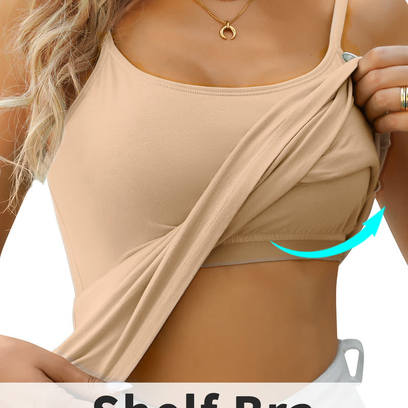 V FOR CITY Cotton Shelf Bra Camisole Tops for Women Adjustable Spaghetti Strap Cami Tank Summer Undershirts 3 Pack