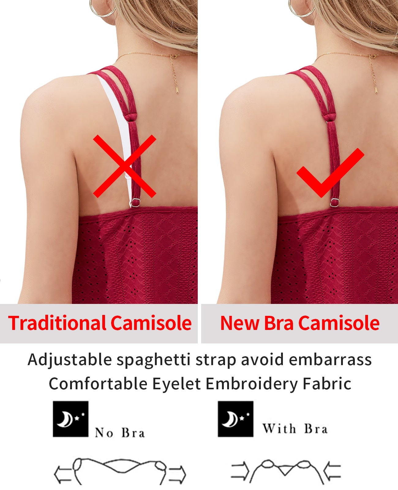 Eyelet Embroidery V-Neck Top V FOR CITY Women's Tank Top With Built-in Bra | Flowy Eyelet Embroidery, Adjustable Straps Tank Top With Built In Bra Full Support Eyelet Embroidery V-Neck Top V FOR CITY Women's Tank Top With Built-in Bra | Flowy Eyelet Embroidery, Adjustable Straps Tank Top With Built In Bra Full Support