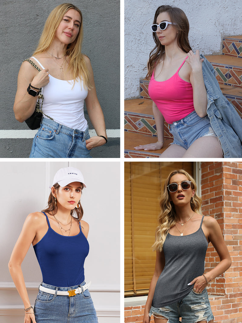 V FOR CITY Cotton Shelf Bra Camisole Tops for Women Adjustable Spaghetti Strap Cami Tank Summer Undershirts 3 Pack