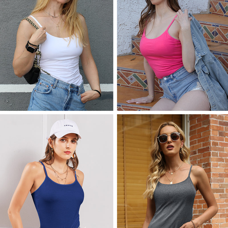 V FOR CITY Cotton Shelf Bra Camisole Tops for Women Adjustable Spaghetti Strap Cami Tank Summer Undershirts 3 Pack