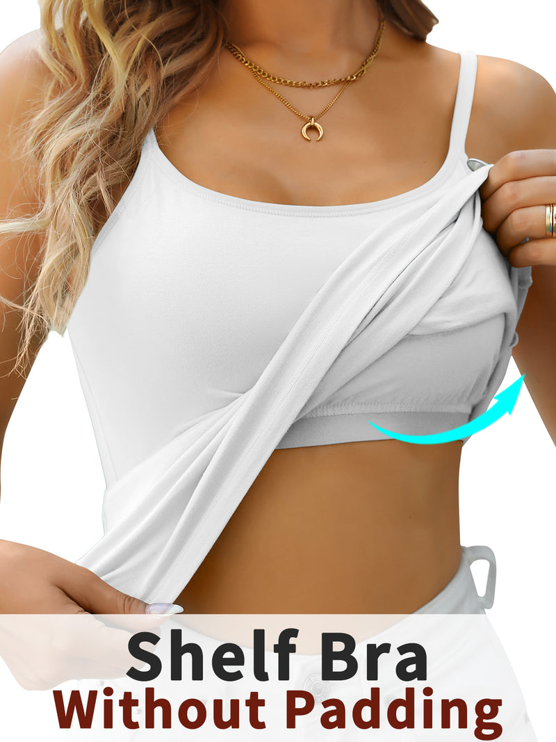 V FOR CITY Cotton Shelf Bra Camisole Tops for Women Adjustable Spaghetti Strap Cami Tank Summer Undershirts 3 Pack